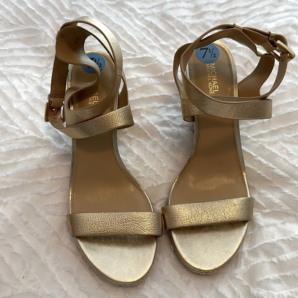 Michael Kors gold wedge sandals ankle strap. Never worn